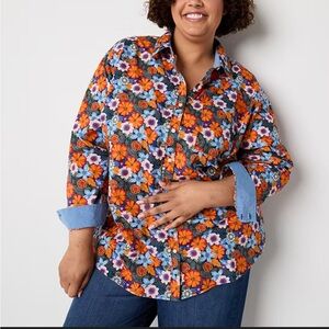 St John's Bay Plus Floral Bloomcore Western Long Sleeve Button-Down Shirt NWT